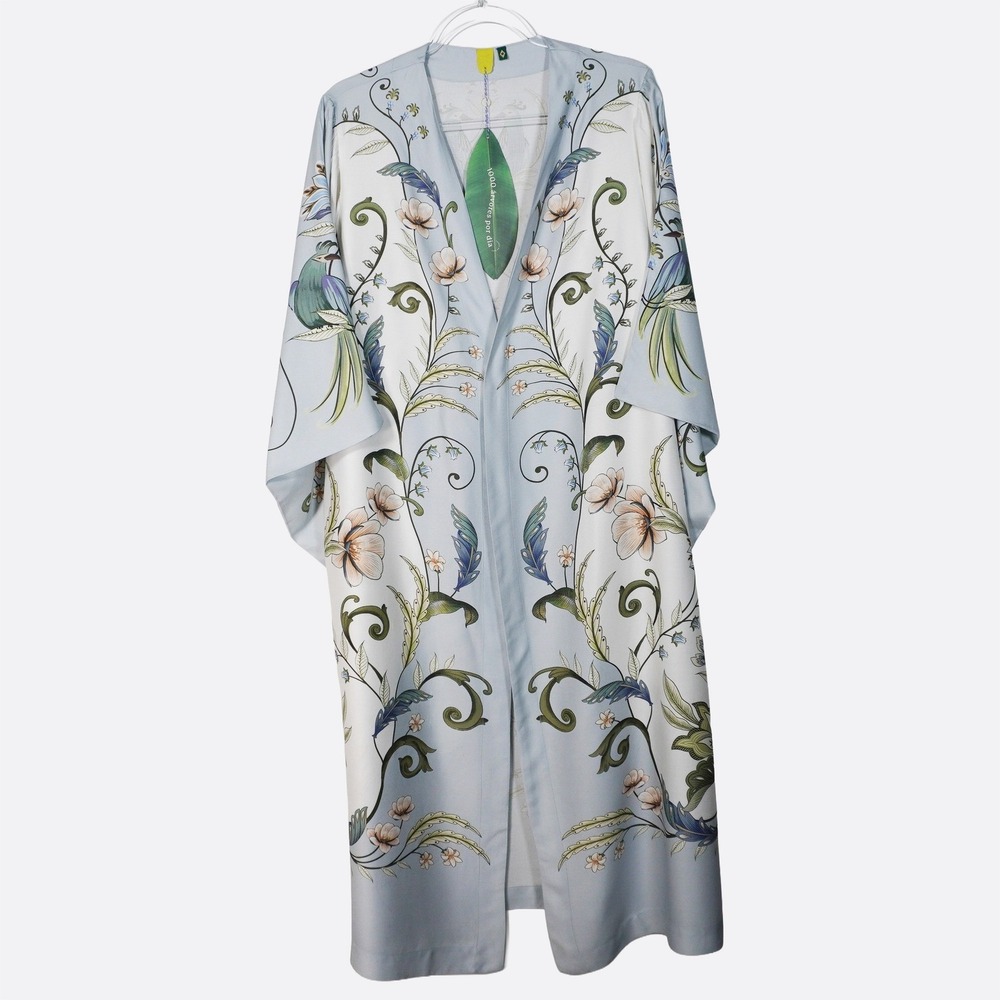 FARM Rio 100% Viscose XL 1X Maxi Kimono Milena Blue Floral Duster Garden Party - Picture 2 of 11